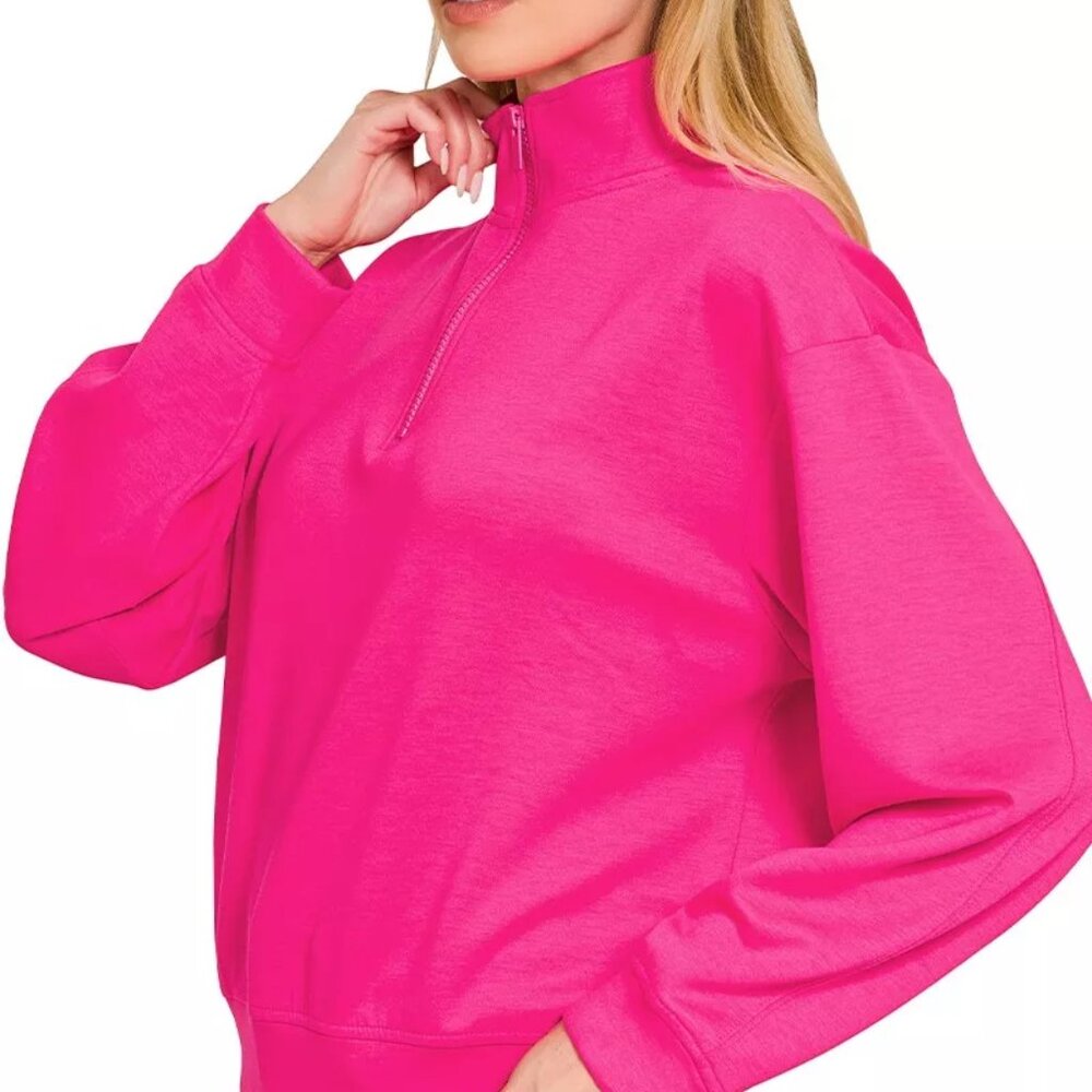 Zenana Scuba Half Zip Pullover‎ Sweatshirt - Picture 2 of 3